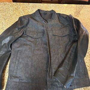 Men's Black Denim and Leather Jacket